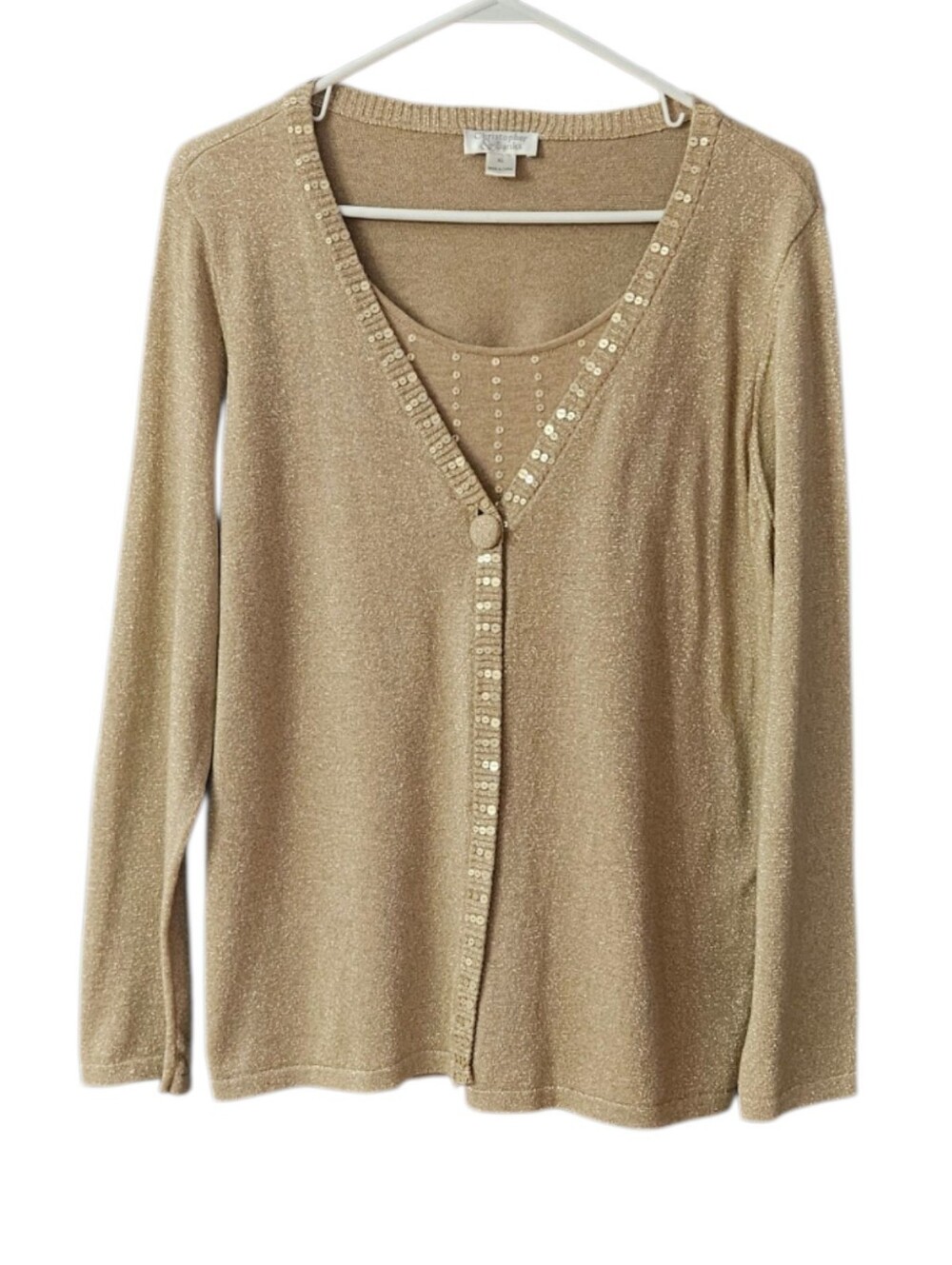 Christopher & Bank Women's Sweater Set Metallic Gold Shimmer Size XL Sequins